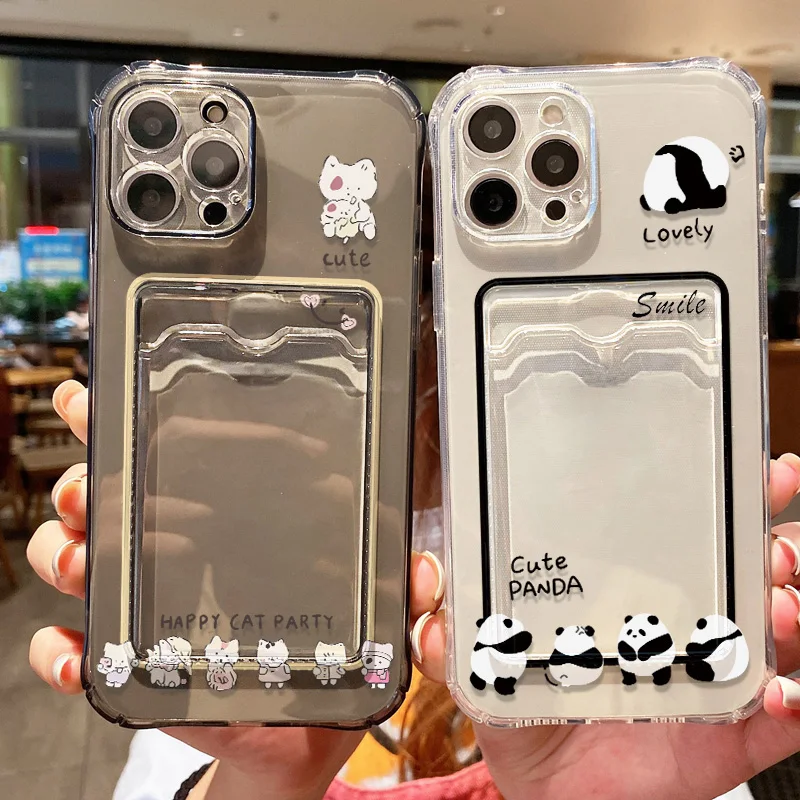Cute Cartoon Animals Phone Case For iPhone 13 Case iPhone 15 11 16 14 12 17 Pro Max Air 7 8 Plus 16e XR SE Soft Card Bag Cover