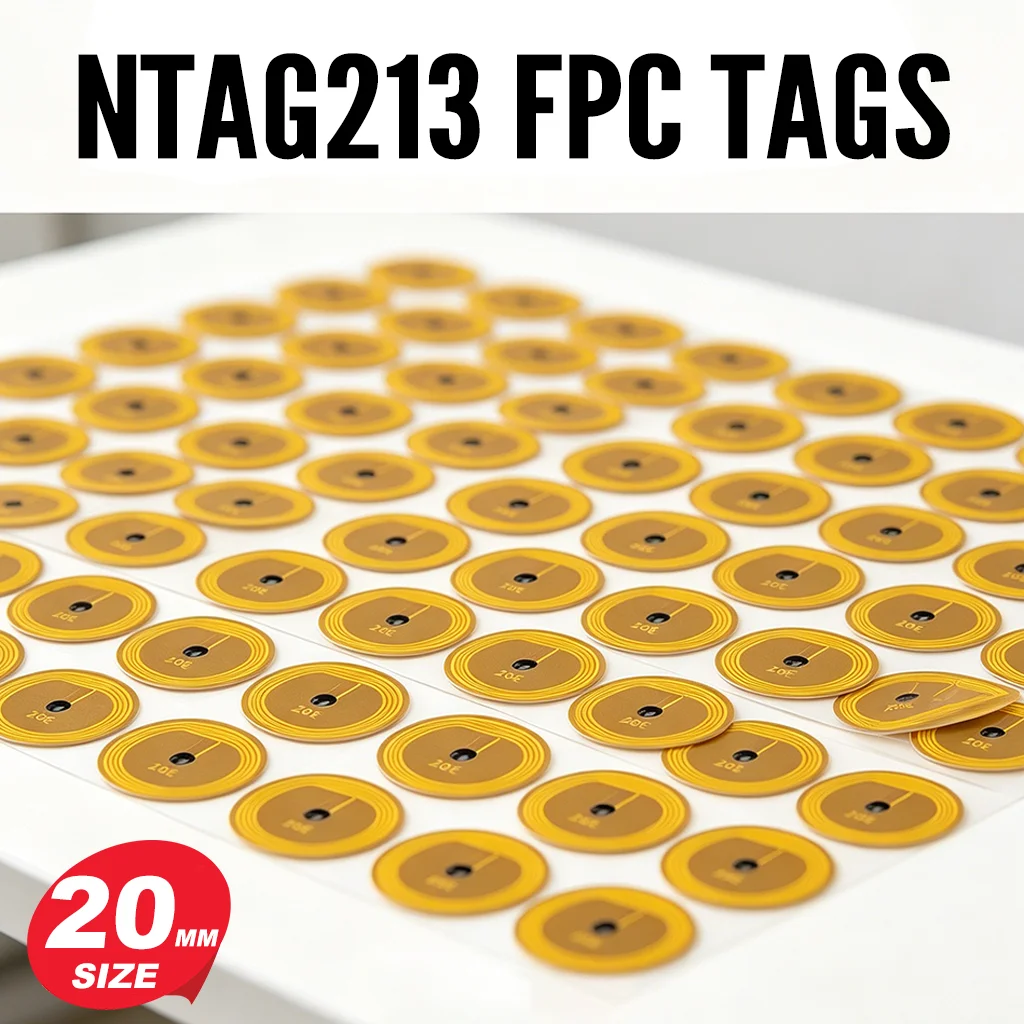 20mm FPC NFC Sticker NTAG213 Chip 13.56MHz ISO14443A Programmable RFID Tags for NFC Phone Automation Game Card Membership Making