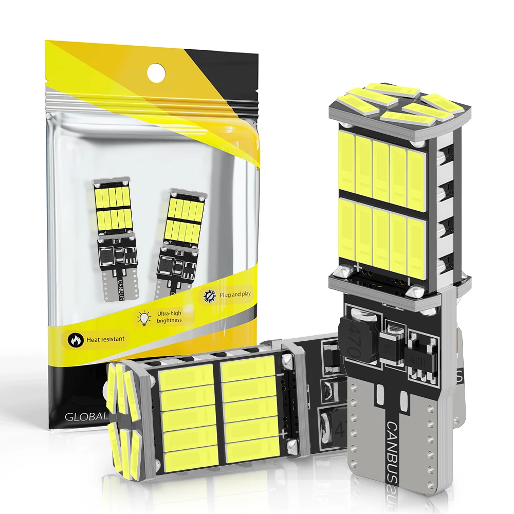2pcs W5W 194 T10 4014 26smd Canbus LED Car Bulb 6000K White Car Interior Wedge License Plate Lamp Dome Light 6000K DC 12V White