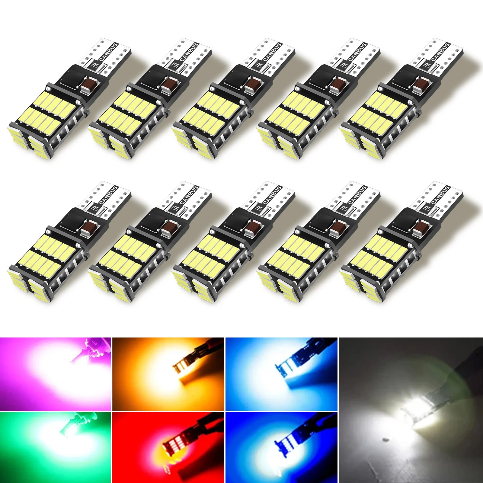 10pcs T10 LED W5W Bulbs Canbus free 6500K White 26smd Yellow Blue Pink Auto Signal Lamp Trunk Lamp Parking Lights 12V