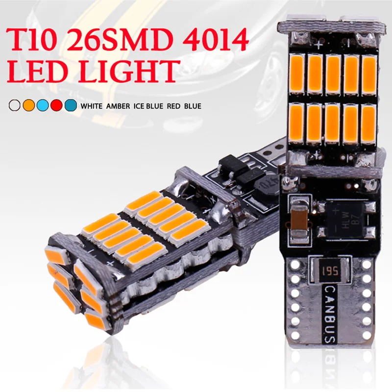 RXZ 10pcs Canbus W5W T10 LED 4014 26SMD 168 T10 LED Bulbs For Car Parking Position Lights,Interior Dome Lights,12V White Amber