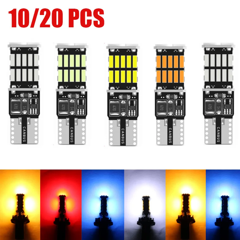 10/20pcs LED T10 W5W Canbus No Error 4014 26SMD Bulbs 12V White 6000k Amber High Power Car Interior Lights Dome Light Read Lamp