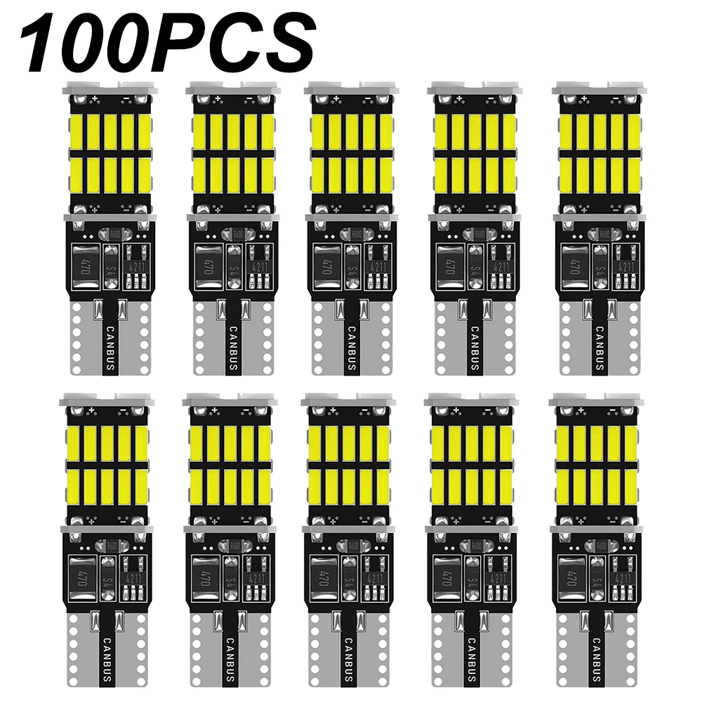 100X W5W LED T10 Led Canbus 168 194 LED Bulb 26SMD Car Side Marker Light License Plate Lamp White Ice Blue Yellow Red 12V 6000K
