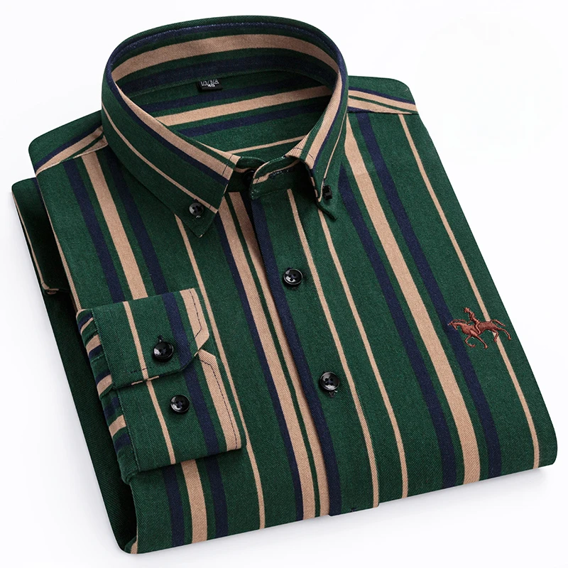 Plus Size 6XL 100% Cotton Korean Fashion Long-Sleeve Shirts for Men Slim Fit Formal Plain Shirt Striped Houndstooth Plaid Clothe