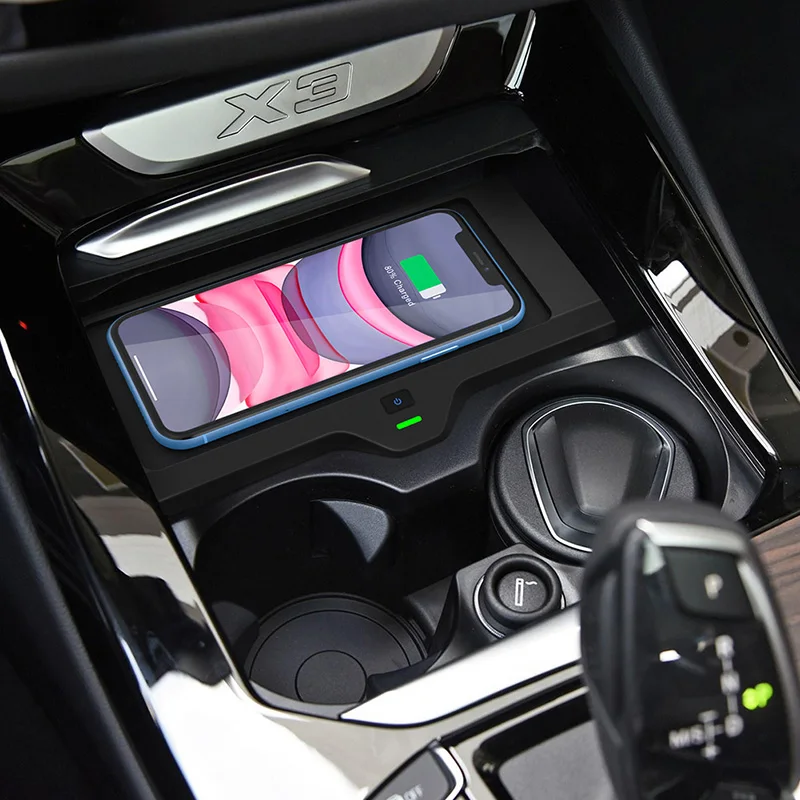 Car QI Wireless Charger for BMW X3 X4 G01 G02 2018 - 2021 Cordless Charging Board Armrest Box Phone Holder for IPhone 12 Samsung