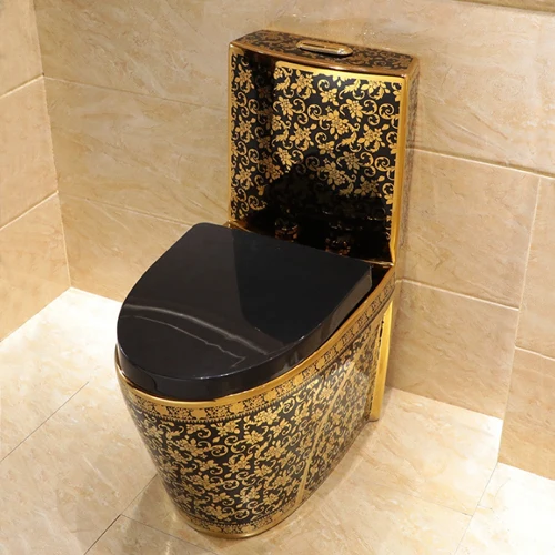 Golden Toilet Luxury Modern One Piece Dual-Flush Black Gold Toilet Bowl With Ceramic Material