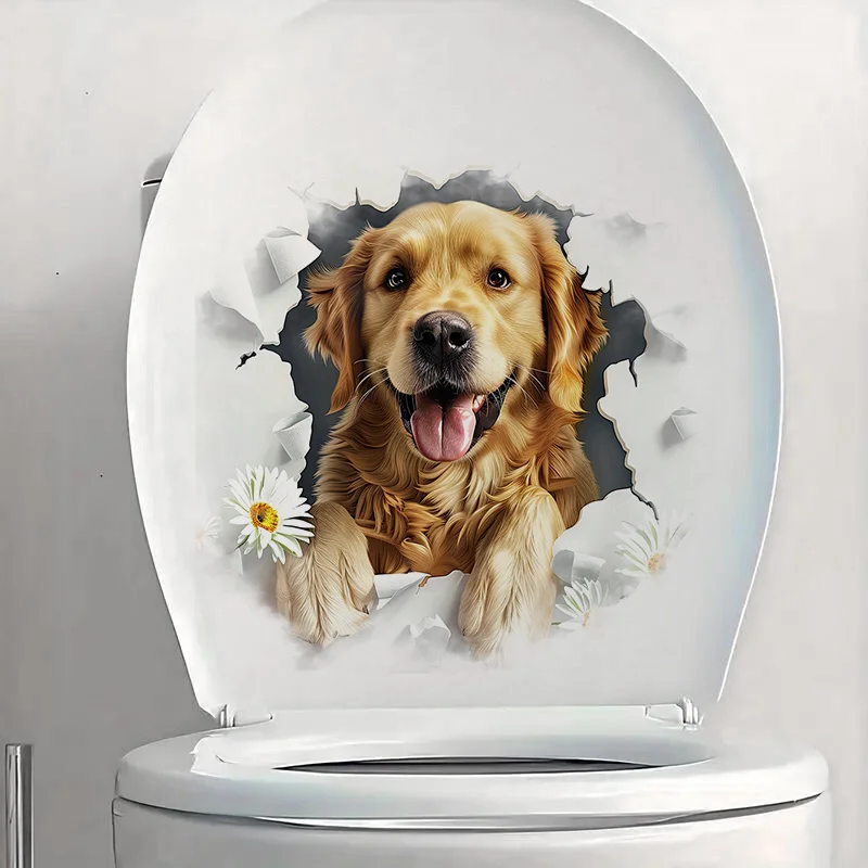 C1159# Golden Retriever Dog Toilet Sticker, Durable Material, Perfect for Home Wall Decor, Aesthetic Room Decoration