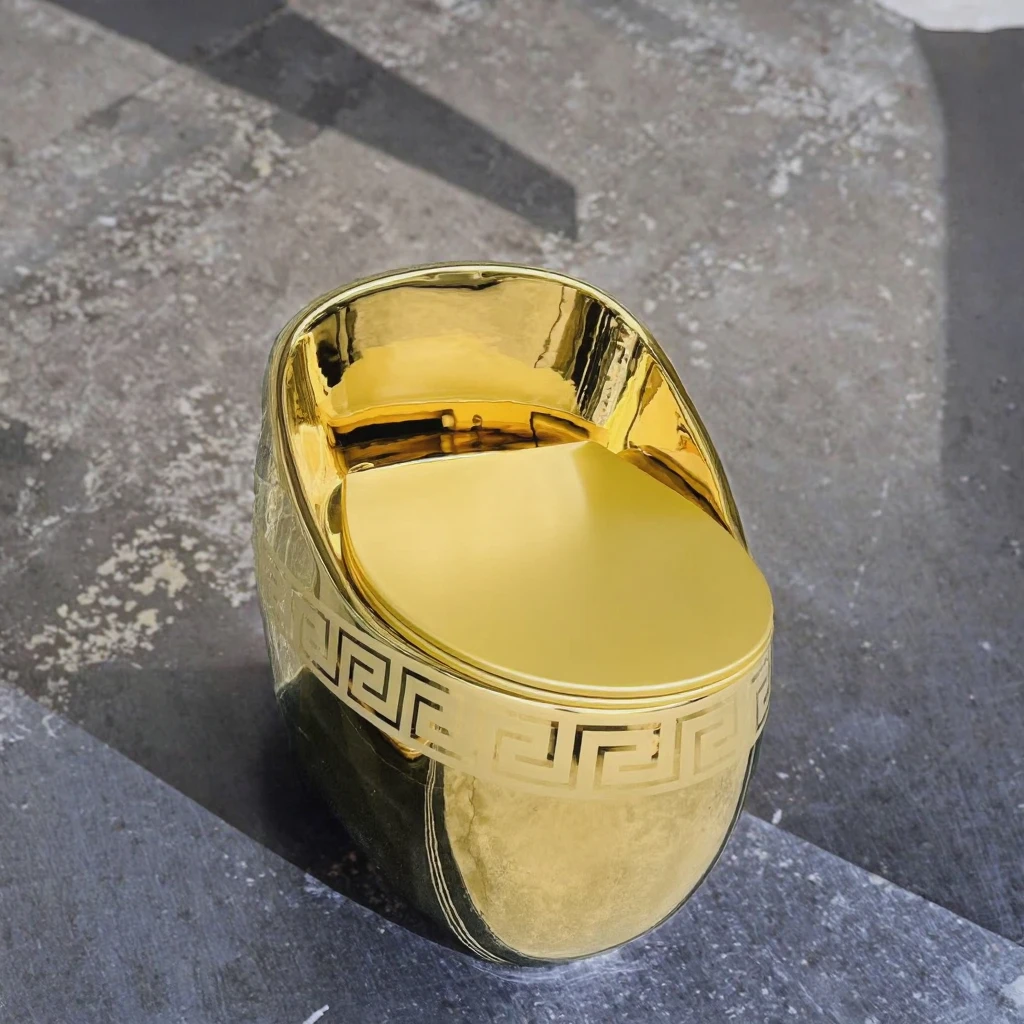 Modern Villa Egg Shape WC Toilets S-Trap Drainage Bathroom Golden Ceramic Sanitary Ware Dual-Flush Black Gold One Piece Toilet