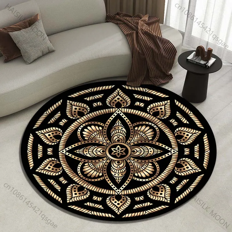 Multiple sizes Golden Mandala Art Print Round Carpet Living Room Bedroom Table Chair Sofa Decorative Carpet Luxury gifts