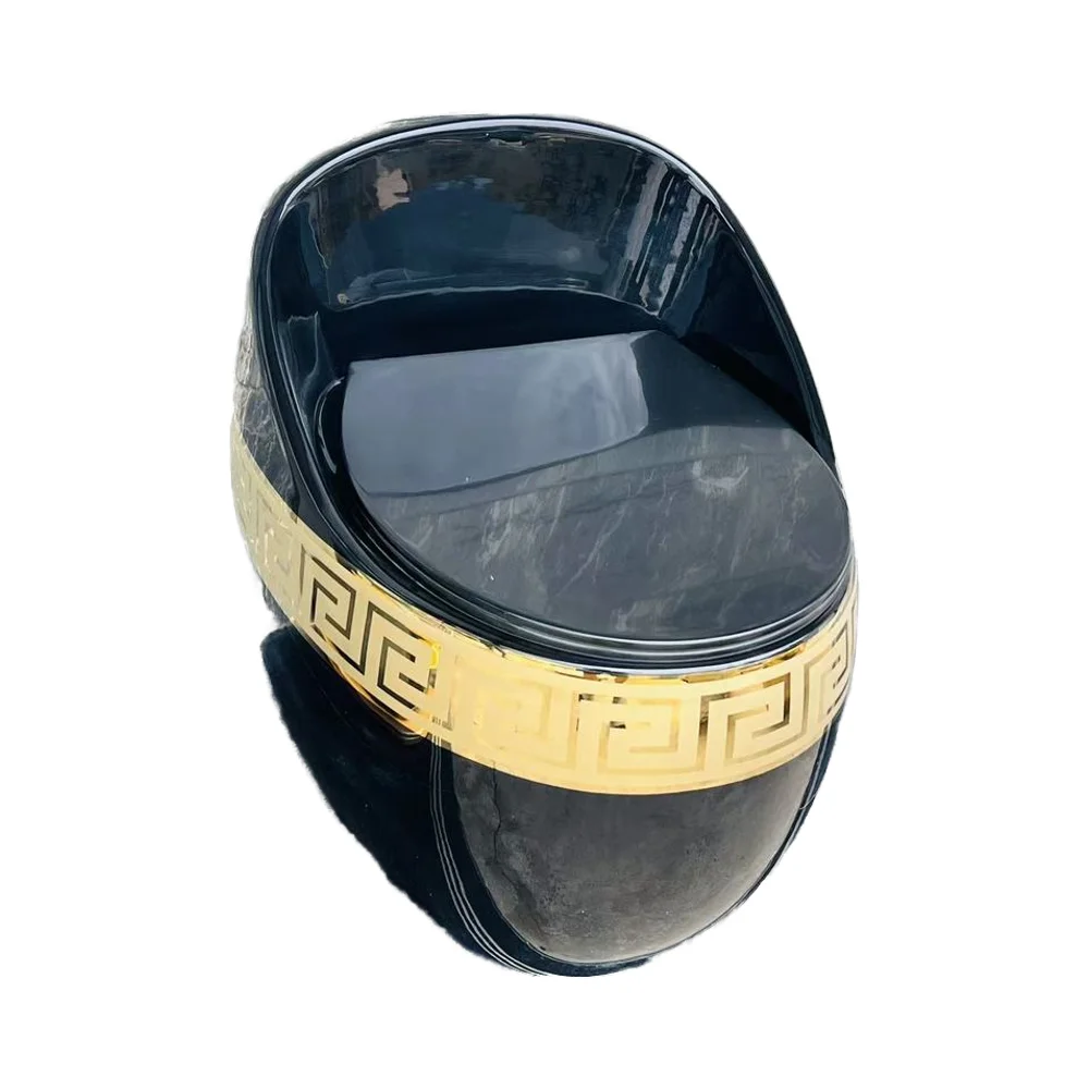 Modern Bathroom Golden WC Toilets Egg Shape Black Gold Toilet One Piece S-Trap Villa Modern Ceramic Sanitary Ware