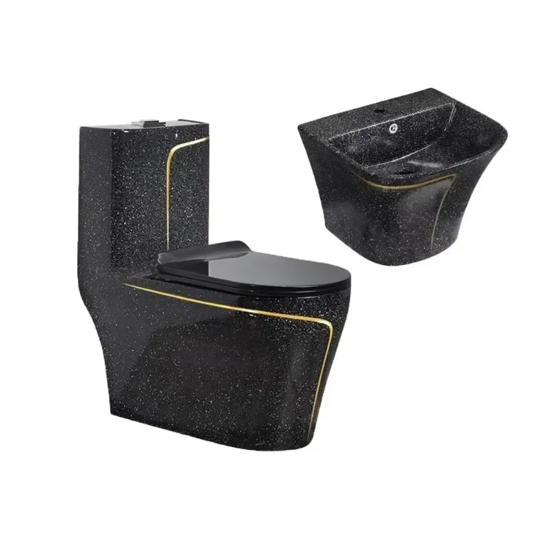 High-quality ceramic integrated toilet with double flush modern golden black bowl WC S-Trap for hotels