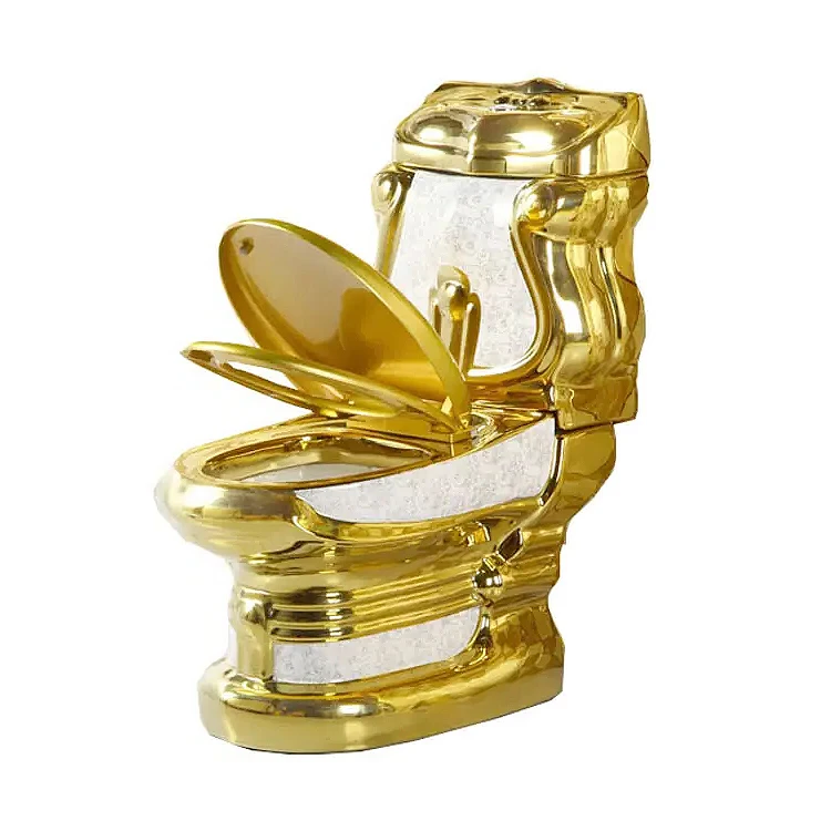 Modern Gold Toilet Bowl Sink Set Round Parted Commode Golden Two Piece Toilet for Hotel