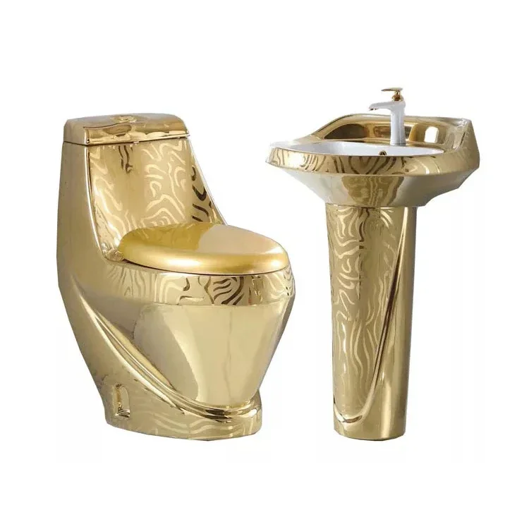 z Electroplated golden color modern bathroom sanitary ware luxury wc toilet bowl and pedestal basin sink ceramic gold toilet se