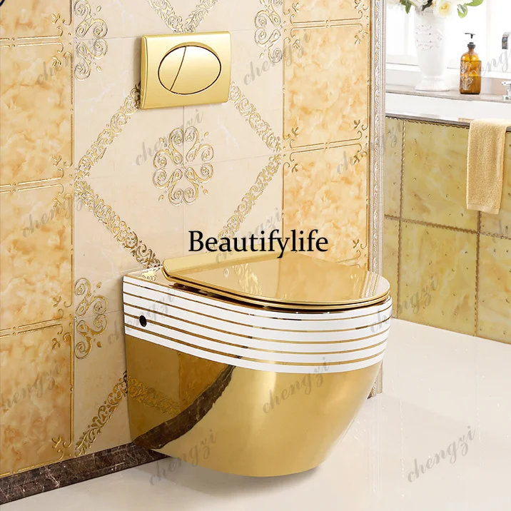 z331 Modern Wall Mounted Golden Sanitary Wares Wc Ceramic Gold Color Wall Hung Toilet