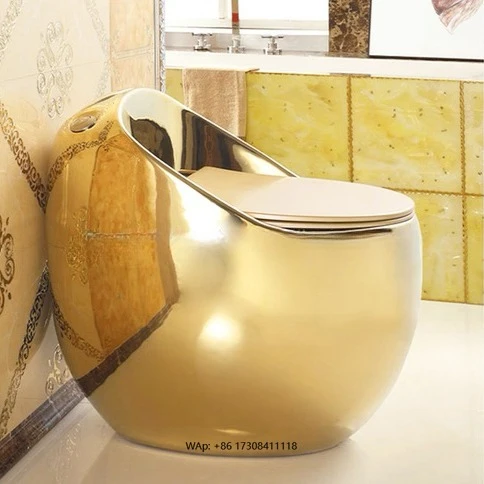 Modern Ceramic Golden Plated One Piece Round Toilet Commode Bathroom Gold Color Egg Shaped Toilet