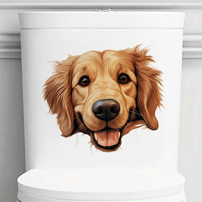 DK110B# Golden Retriever Dog Toilet Stickers, Bedroom Entryway Living Room Porch Home Decoration Wall, Removable Stickers