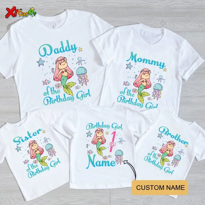 Birthday Girl T Shirt Mermaid Party Shirt Kids Family Matching Outfits Custom NameT-shirt 3rd 10 Years 9th Birthday Girl T Shirt