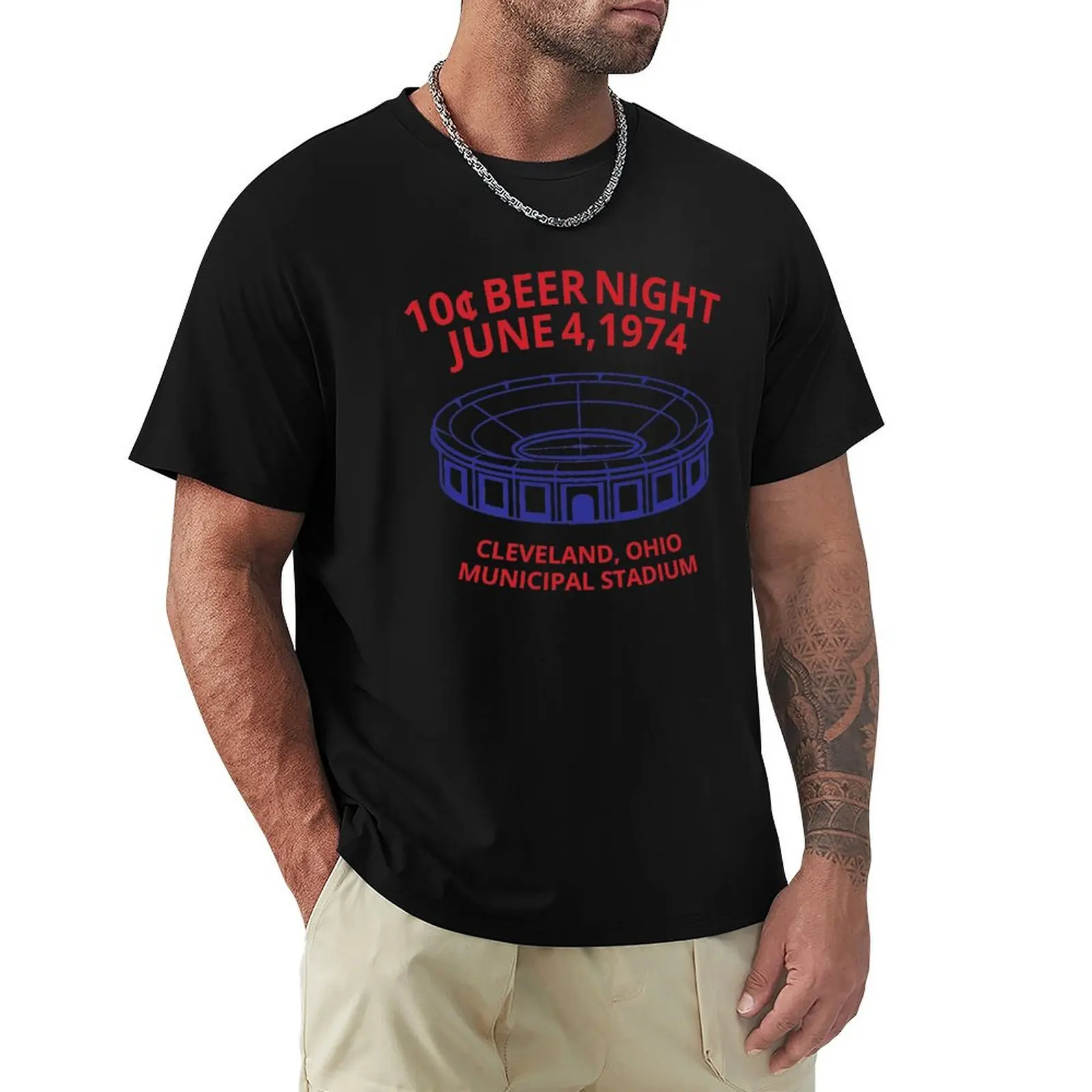 Cleveland Baseball 10 Cent Beer Night Souvenir T-Shirt Big Size Simple T-Shirt