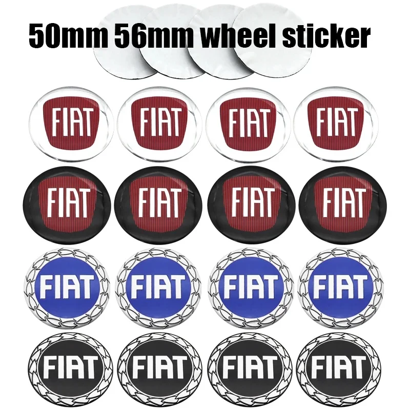 4Pcs 3D Epoxy Wheel Hub Center Cap Sticker 50mm 56mm for Fiat 500e Tipo 500 500x Panda Punto 500L Dustproof Auto Accessories