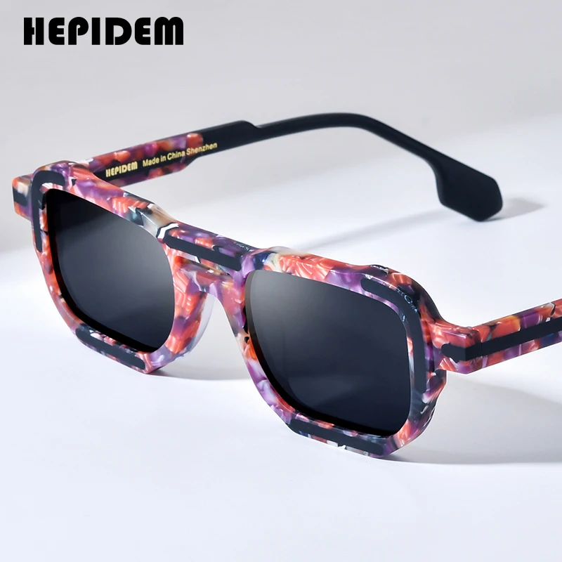 HEPIDEM Acetate Polarized Sunglasses Men 2025 Famous Brand Designer Big Size Vintage Square Transparent Sun Glasses gm y2k 9405T