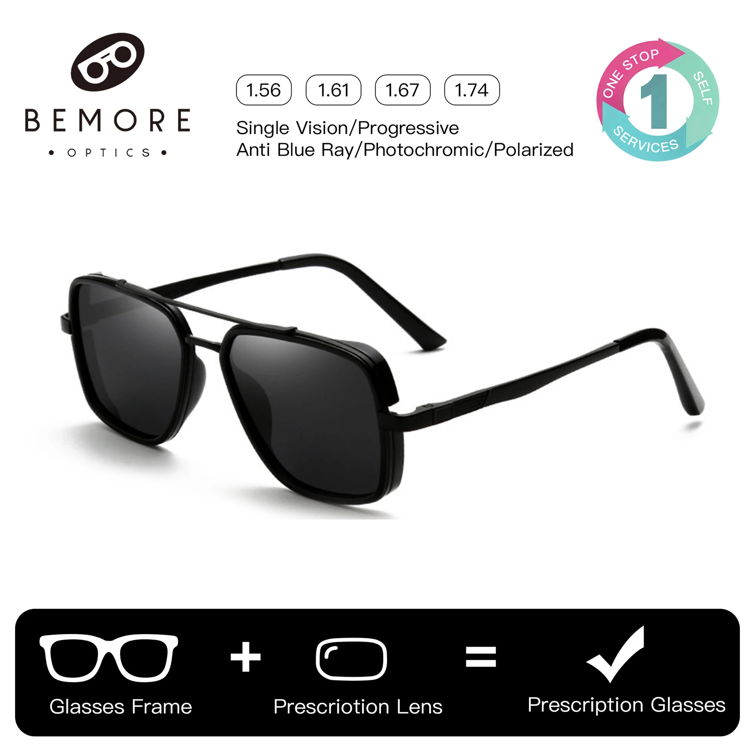 BEMORE Pilot Prescription Sunglasses For Women Alloy Polarized UV400 Sunscreen Graduated Lenses Optical Sun Glasses