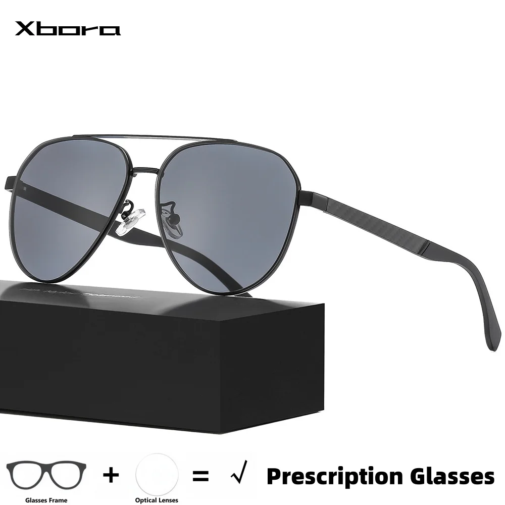 Xbora Polarized Prescription Ppilot Sunglasses UV400 Protection Trendy Round Progressive Optical Sun Glasses Big Size Men 2505