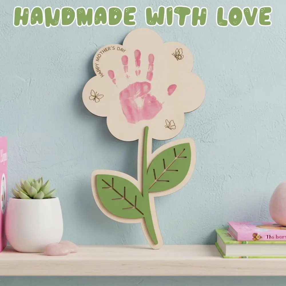 Hand Painted Mother's Day Plaque Ornament Decoration Flower Table Decor Mom Gifts DIY Handprint Sign DIY Painting