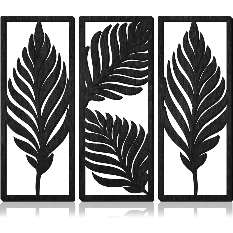 Bohemian Home Decor 3 pcs Palm Leaf Wooden Wall Art Hanging Sculpture Wooden Sign