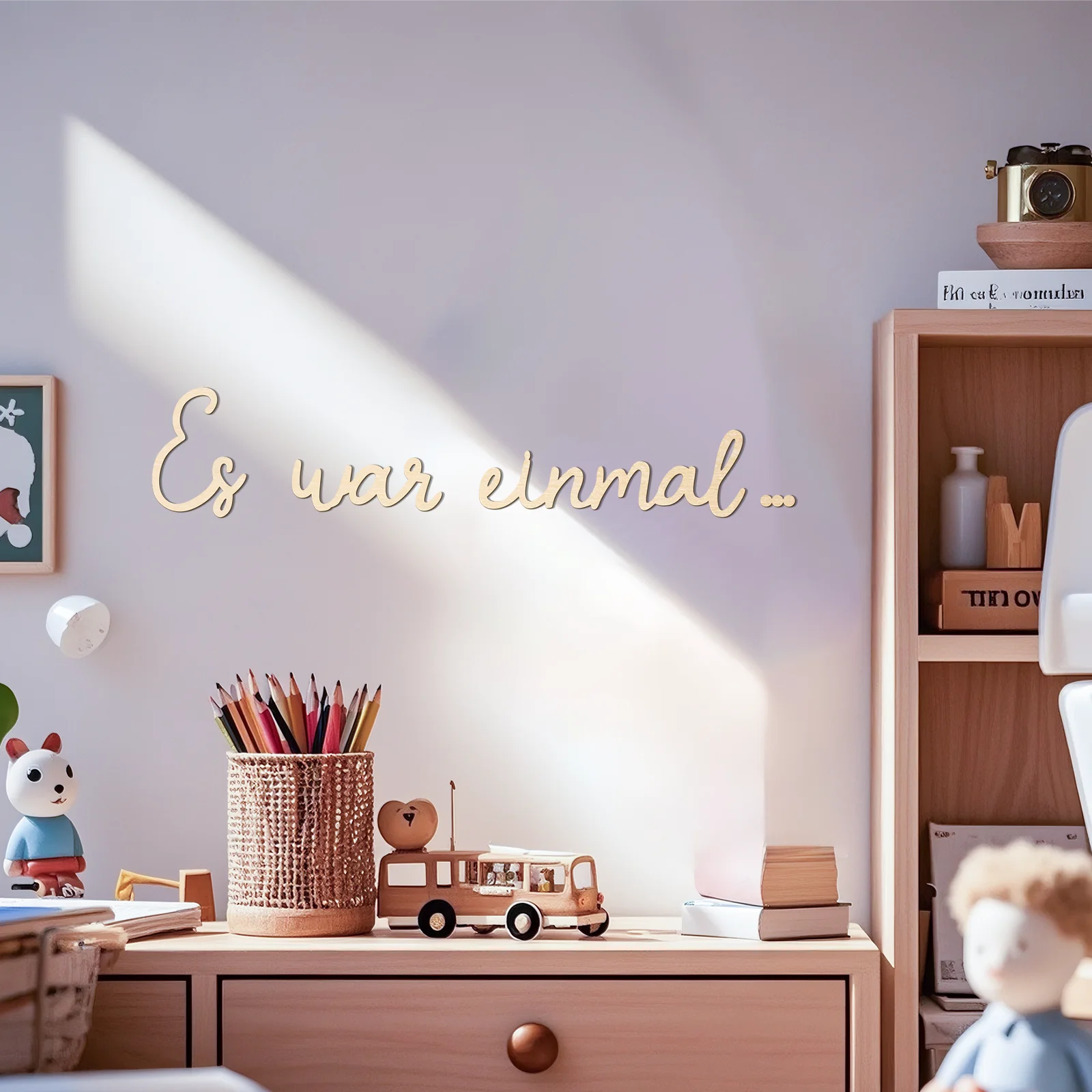 Es War Einmal Wooden Sign - German Fairy Tale Nursery Decor, Kids Room Wall Art with Handwritten Letters (4-Piece Set)