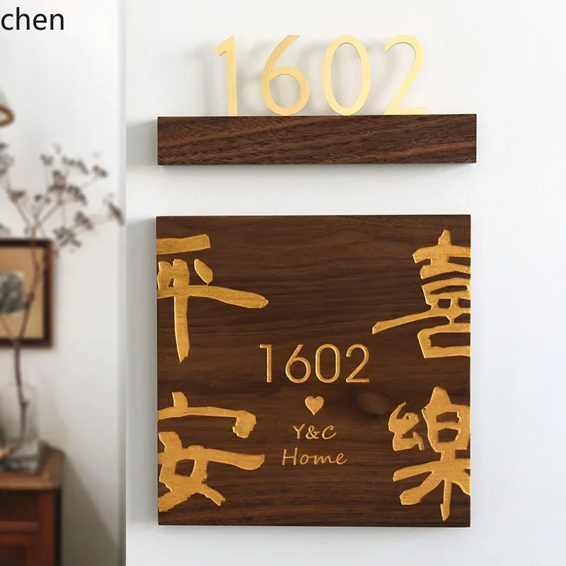 House Number Sign High-End Home Welcome Home Move-In Walnut Wooden Decorative Door Sign Creative