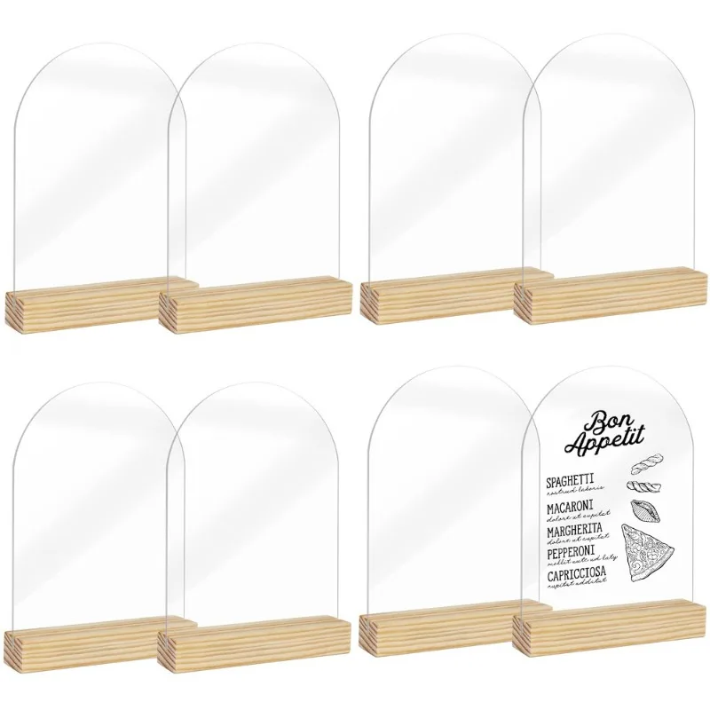 5PCS Arch Blank Acrylic Table Number Sign with Wooden Base Wedding Party Bar Decor Customizable Table Place Name Card Holder