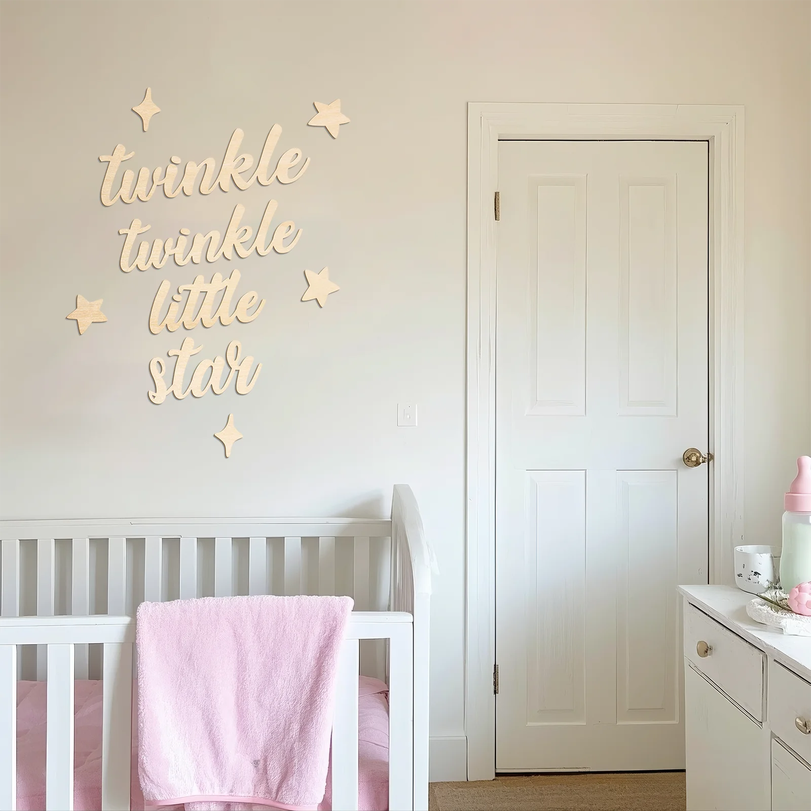 Twinkle Twinkle Little Star Wooden Sign - Nursery Wall Decor, Baby Shower Gift, Kids Room Art with Star Design (4mm Wood)