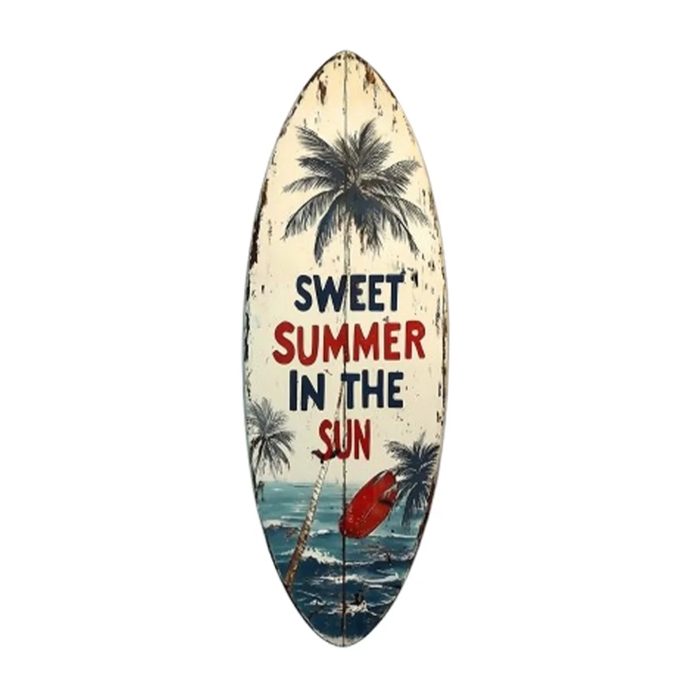 Summer Wooden Surfboards Wall Decor Beach Themed Colorful Surfboard Wall Hanging Decorative Umbrella Surfboard Sign Ornament