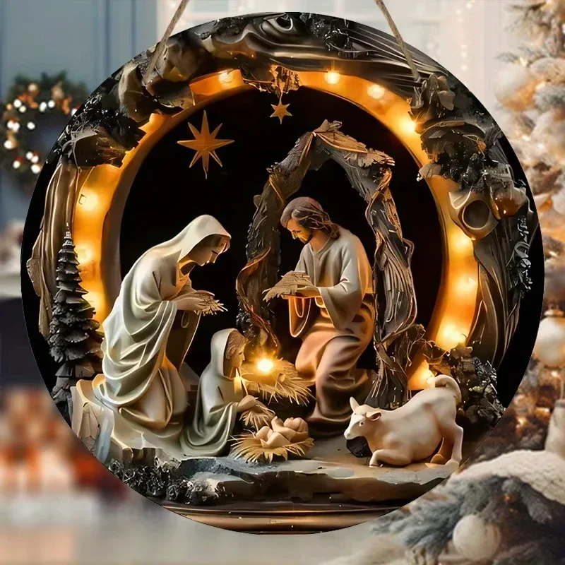D2 Wooden Home Decorations Hanging Window Garden Door Garlands Religious Theme 2026 Christmas New Year Decor Wall Hanging Sign