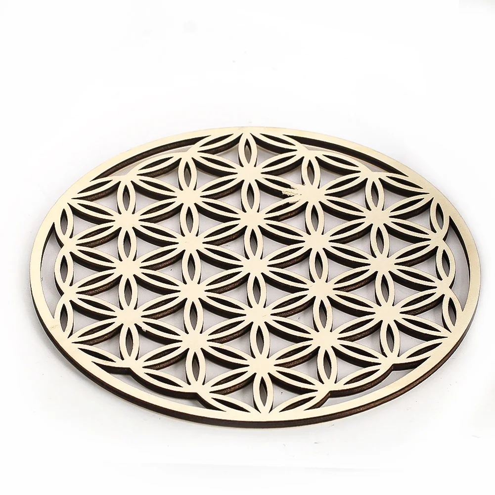 20cm Wooden Flower of Life Wall Sign Hanging Decor Chakra Crystal Grid Board Sacred Geometry Yoga Meditation Home Decor placemat
