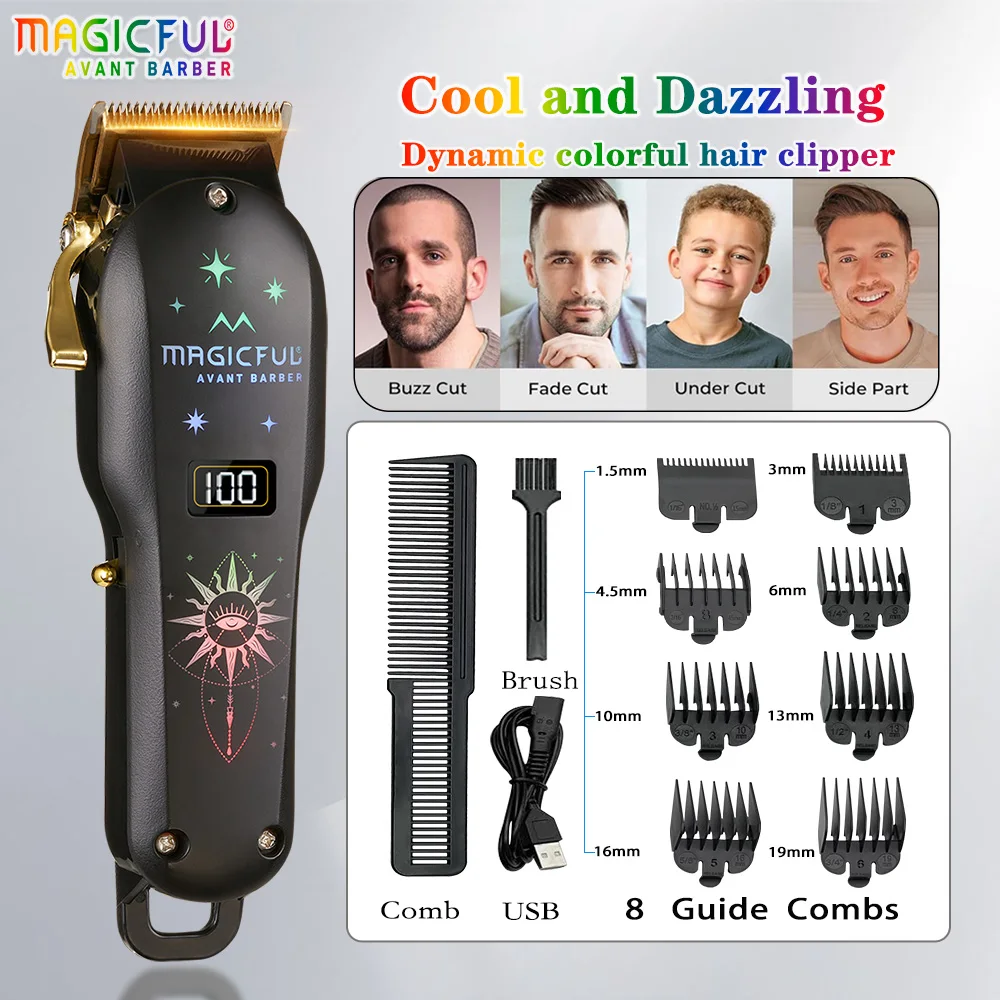 MAGICFUL Professional Barber Hair Clipper Colorful Breathing Light Fashion Home Electric Trimmer Shaver Men Hair Cuter Machine