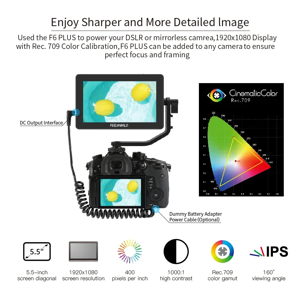 IN STOCK FEELWORLD F6 PLUS V2 4K Monitor 5.5 Inch on Camera DSLR 3D LUT Touch Screen IPS FHD 1920x1080 Video 4K Field Monitor DS