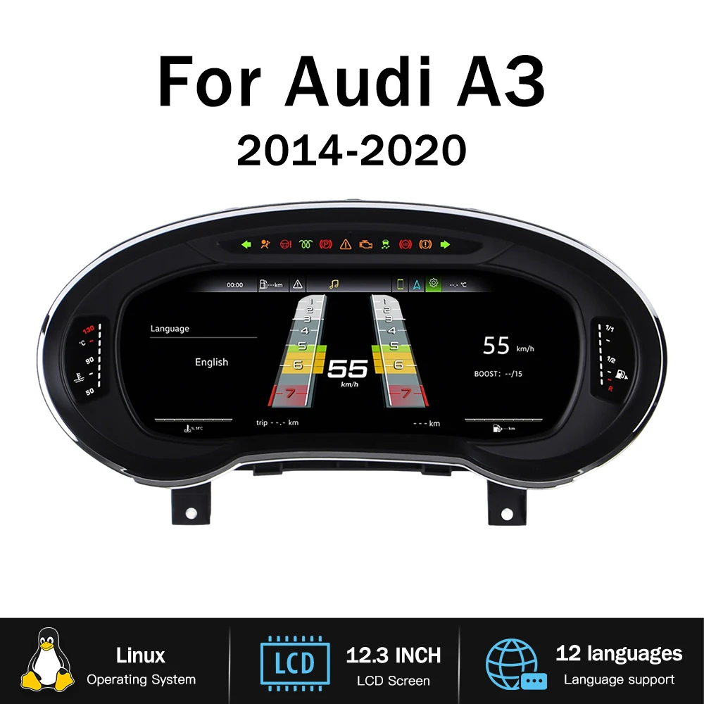 Lcd Dashboard Display for Audi A3 2014-2020 Odometer Speedometer Screen Virtual Cockpit Digital Cluster Instrument CarPlay