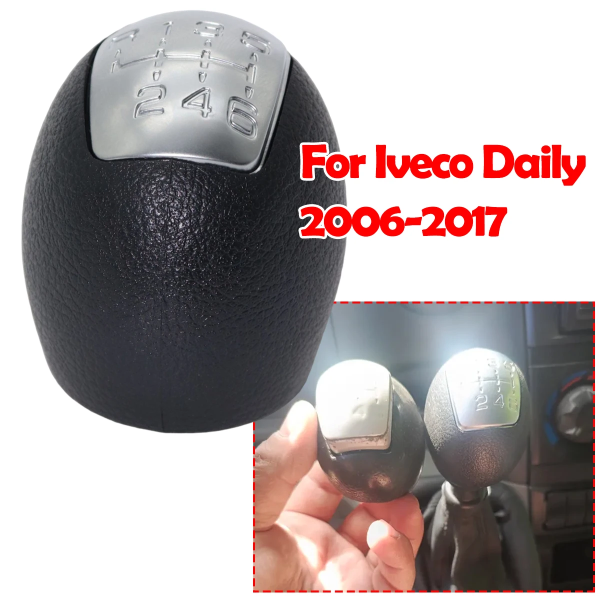 Car 6-speed Gear Shift Knob Ergonomic Anti-slip Gear Lever Head Durable Auto Replacement Parts Fit For Iveco Daily 2006 To 2017
