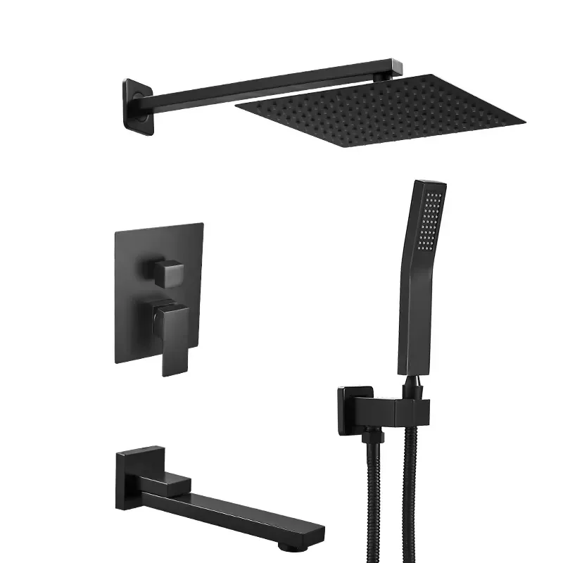 Modern Bathroom Brass Shower Mixer Concealed Square Shower Set Factory Rainfall Bathroom Shower System Without Slide