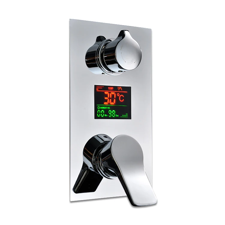 Dual Function Chrome Brass Shower Mixer Control Valve Thermostatic Faucets Ceramic Polished Rain Shower System Digital Display