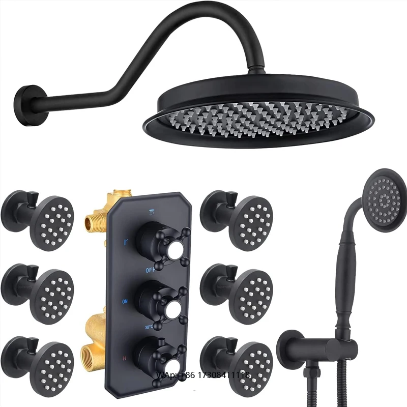 Bathroom Wall Mounted Hot and Cold Water Mixer Valve Brass Shower Faucet Set Waterfall Concealed Mixer Shower System