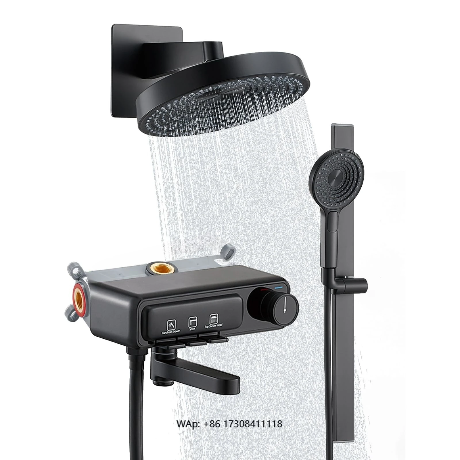 Modern Bathroom Concealed Shower Faucet System Matte Black Copper Wall-Mounted Rainfall Round Shower Head Set Mixer