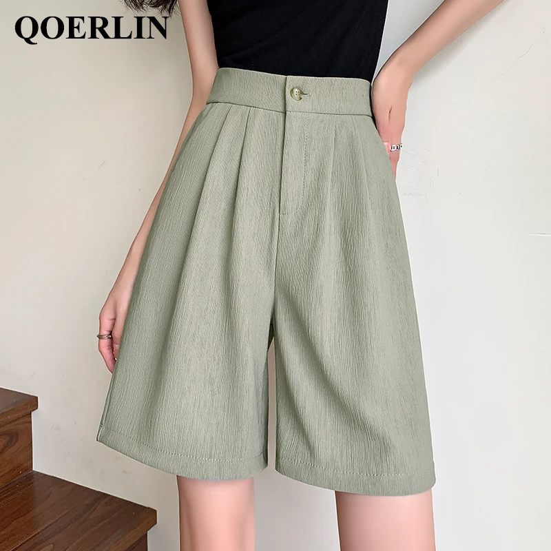 Stylish White Shorts Women Textured Elastic High Waist Bermuda Shorts Running Shorts Black Casual Summer Holiday Beach Clothing