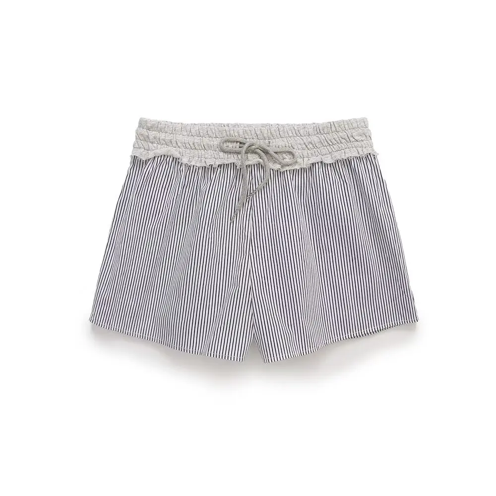 Maxdutti French Country Style Striped Patchwork Shorts With Summer Drawstring For Bermuda Women Harem Shorts