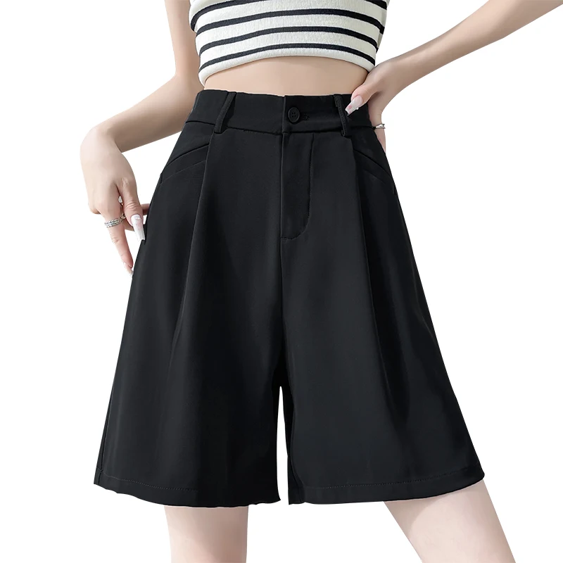 Bermuda Shorts for Women Knee Length High Waisted Elastic Wasit Summer Dressy Casual Shorts