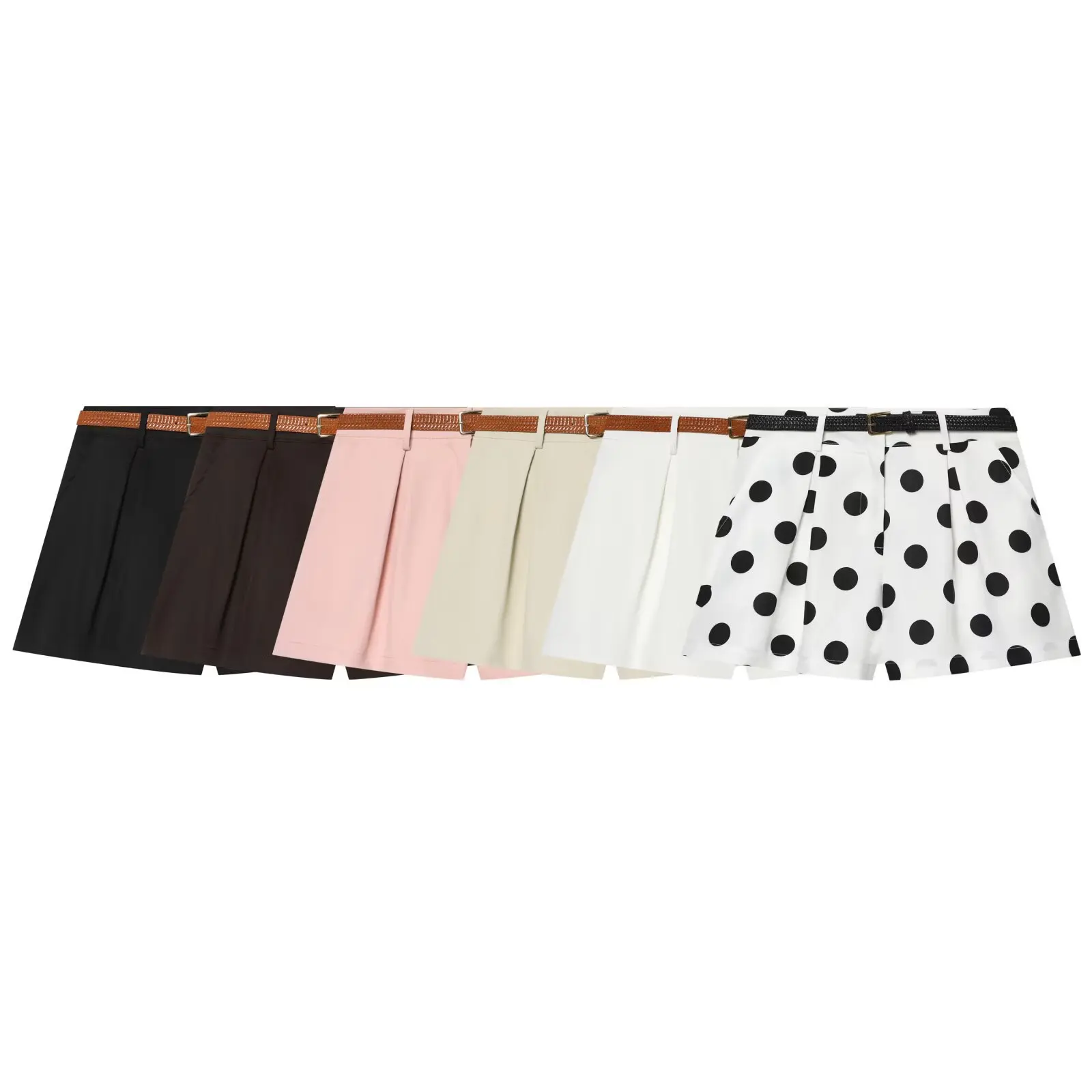 Summer High Waist Pleated Shorts Women With Belt Solid Pink White Black Khaki Wide Leg Shorts Female Loose Bermuda Short Pants