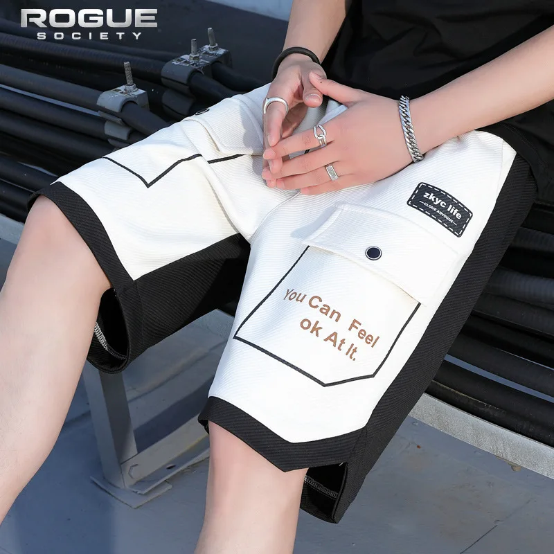 Summer Bermuda Trendy Gym Hip Hop Korean Man Streetwear Letter Print Cargo Shorts Men Casual Loose Sport Harajuku Daily Fashion