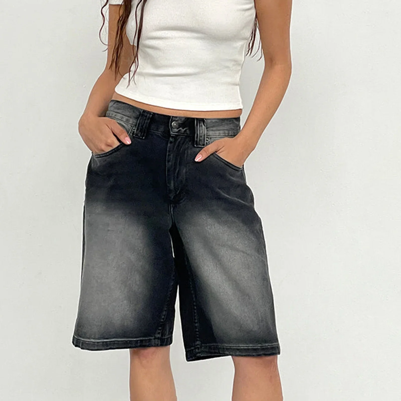 Women's Jean Shorts Y2k Loose Denim Baggy Bermuda Shorts Low Rise Wide Leg Trendy Casual Summer Denim Shorts