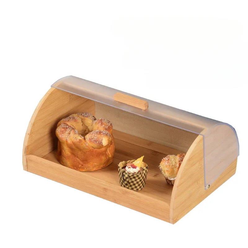 Bamboo Bread Box with Acrylic Transparent Lid,Kitchen Supplies Food Storage Container,Pastry Cabinet Organizer,Accessories Tools